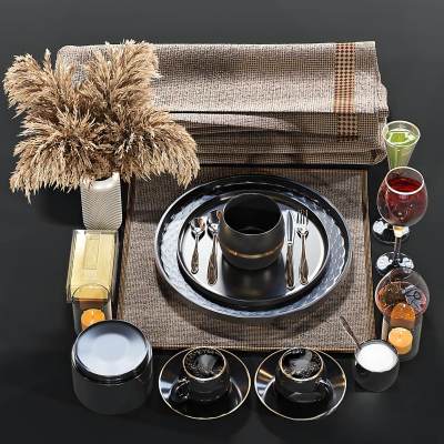 现代刀叉餐具烛台花瓶摆件